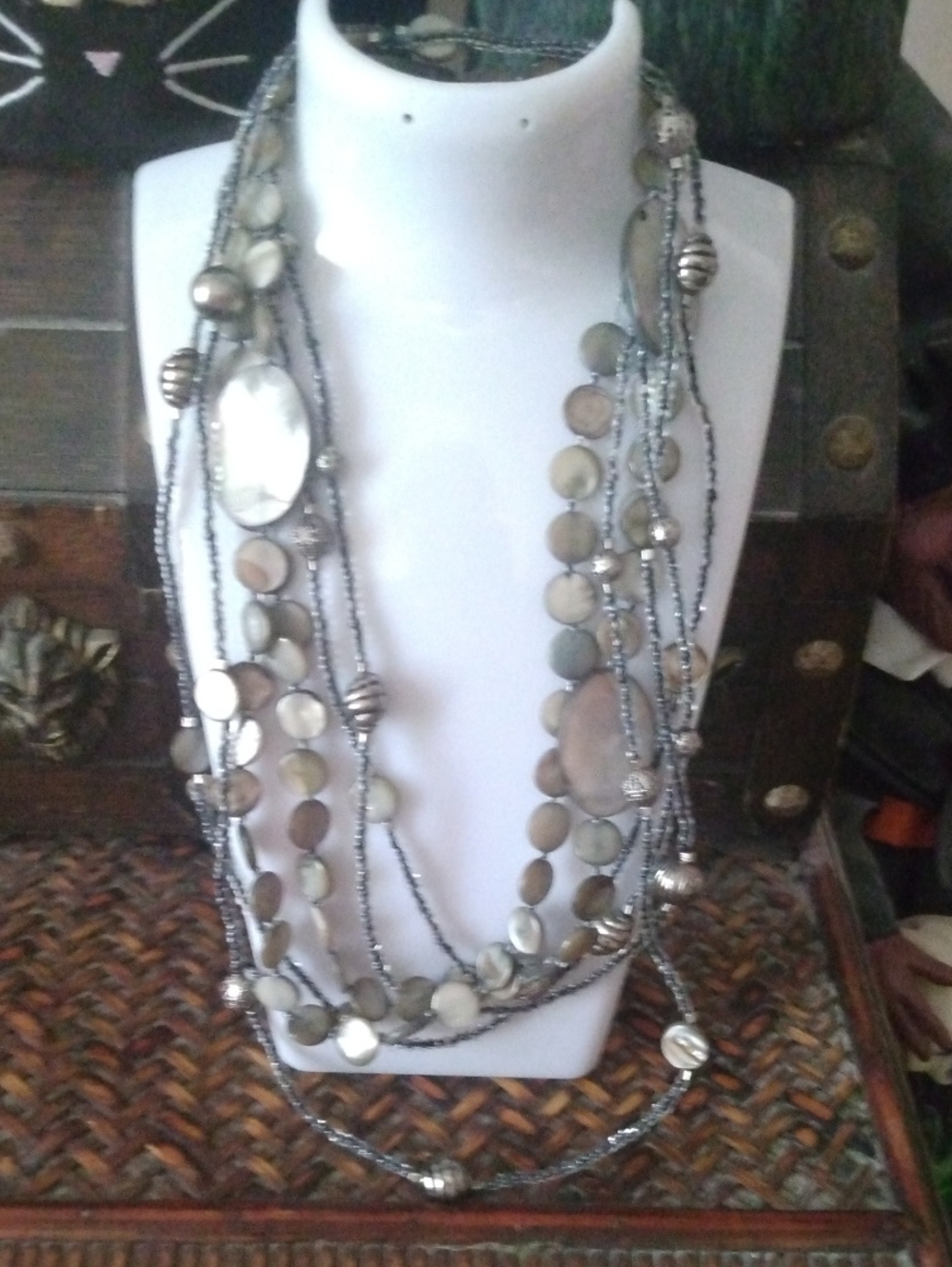 Multistrand Mother-of-Pearl and Silver-Tone Statement Necklace - Women Jewelry